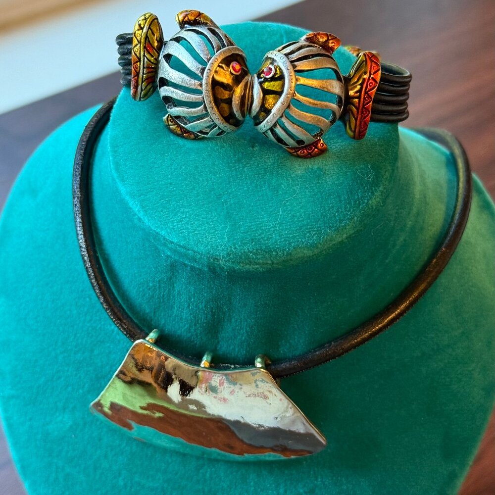 Vintage 90s Chico's Kissing Fish Bracelet and Bonus Necklace